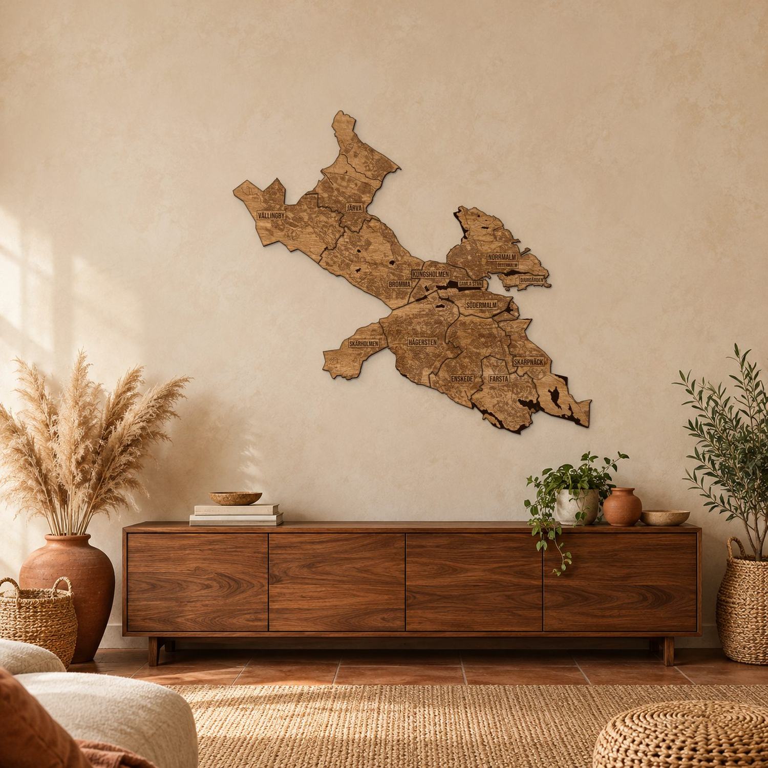 Sztokholm - mapa na ścianę w rozmiarze L (100 cm) nad komodą
