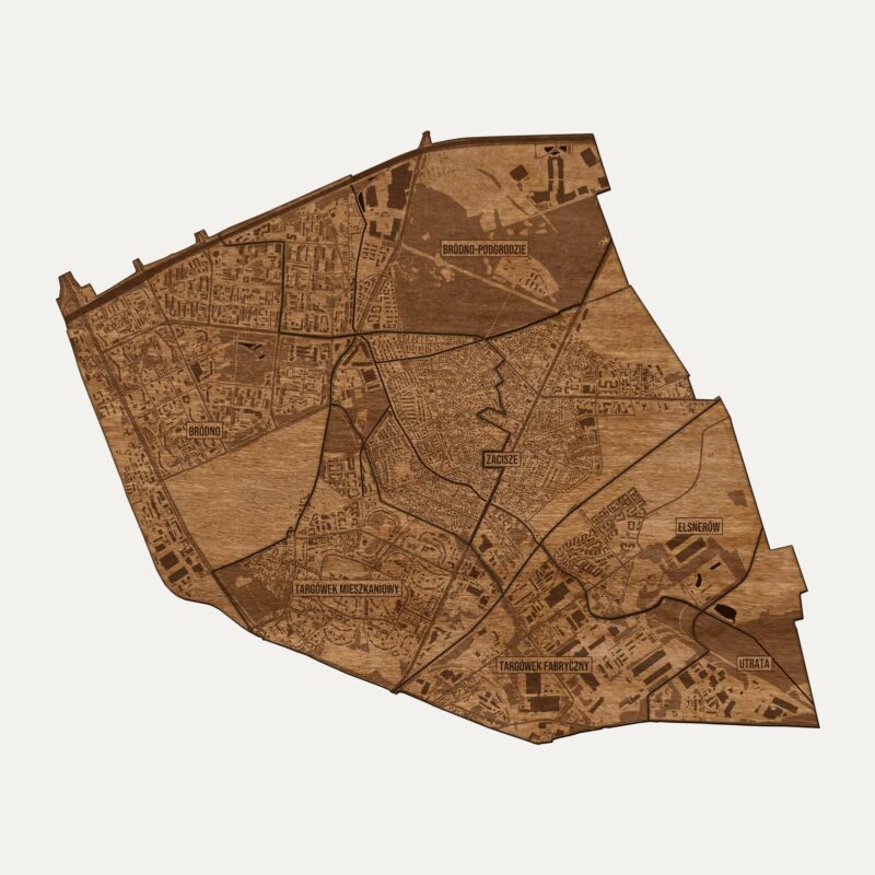 Targówek (Warszawa) - drewniana mapa dzielnicy na ścianę