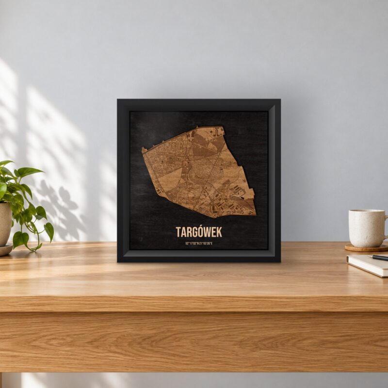 Targówek (Warszawa) - drewniana mapa dzielnicy w ramce