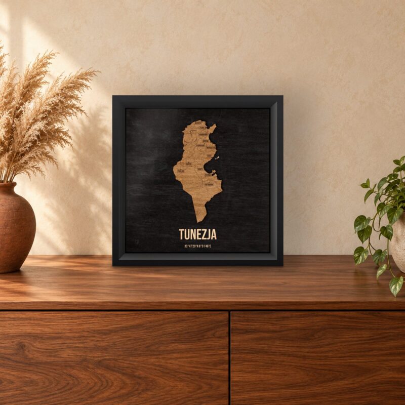 Tunezja - drewniana mapa kraju w ramce