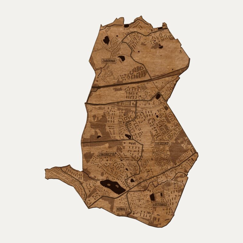 Ujeścisko-Łostowice (Gdańsk) - drewniana mapa dzielnicy na ścianę