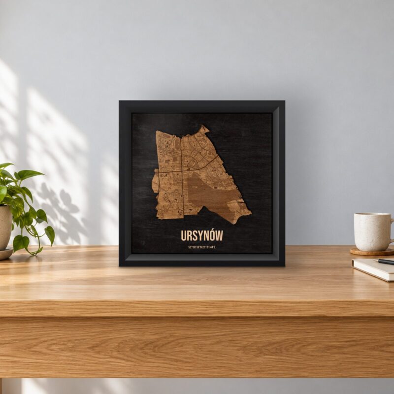 Ursynów (Warszawa) - drewniana mapa dzielnicy w ramce