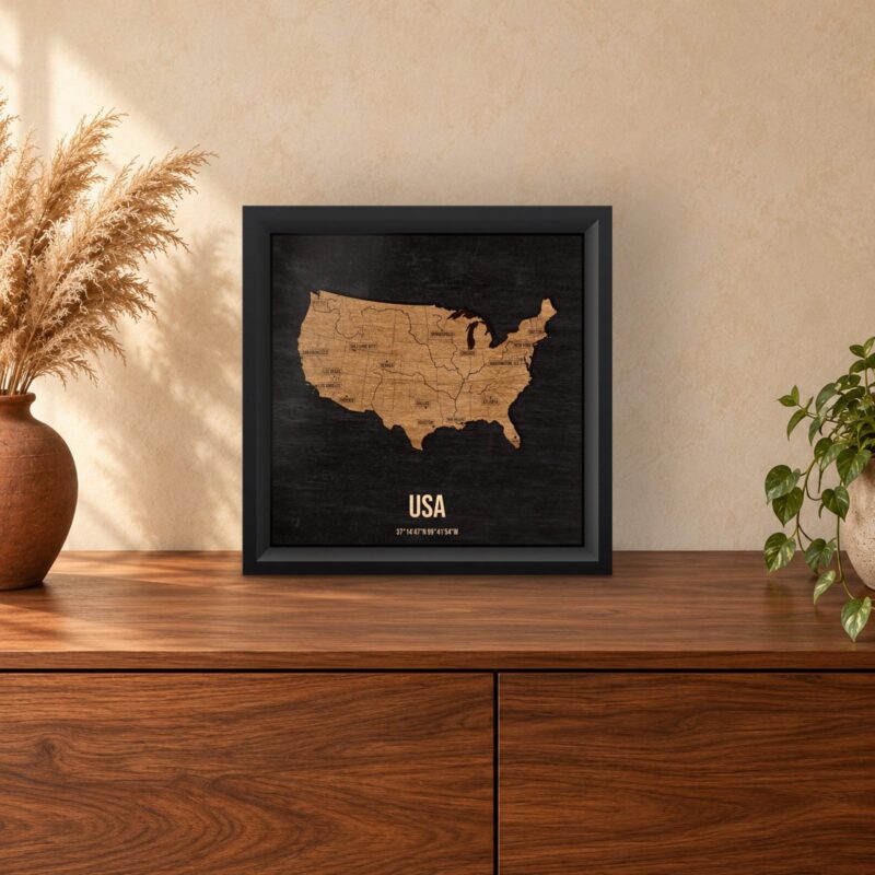 USA - drewniana mapa kraju w ramce