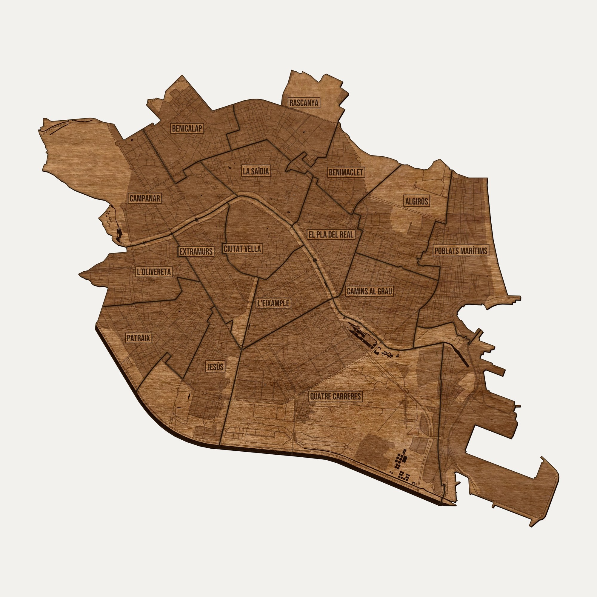 Walencja - drewniana mapa miasta na ścianę