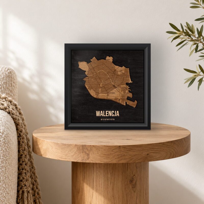 Walencja - drewniana mapa miasta w ramce