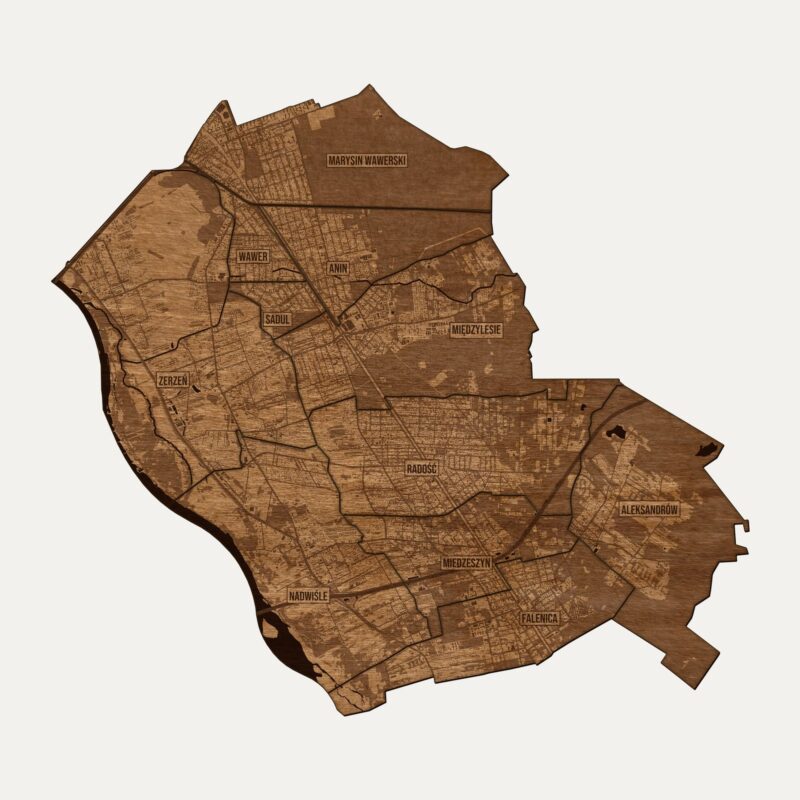 Wawer (Warszawa) - drewniana mapa dzielnicy na ścianę
