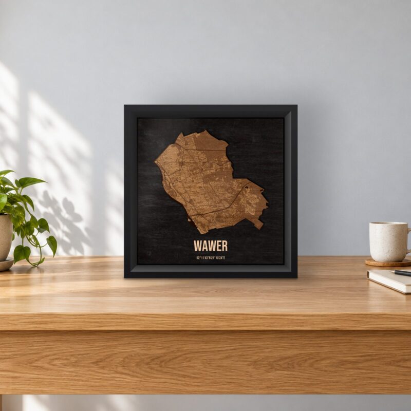 Wawer (Warszawa) - drewniana mapa dzielnicy w ramce