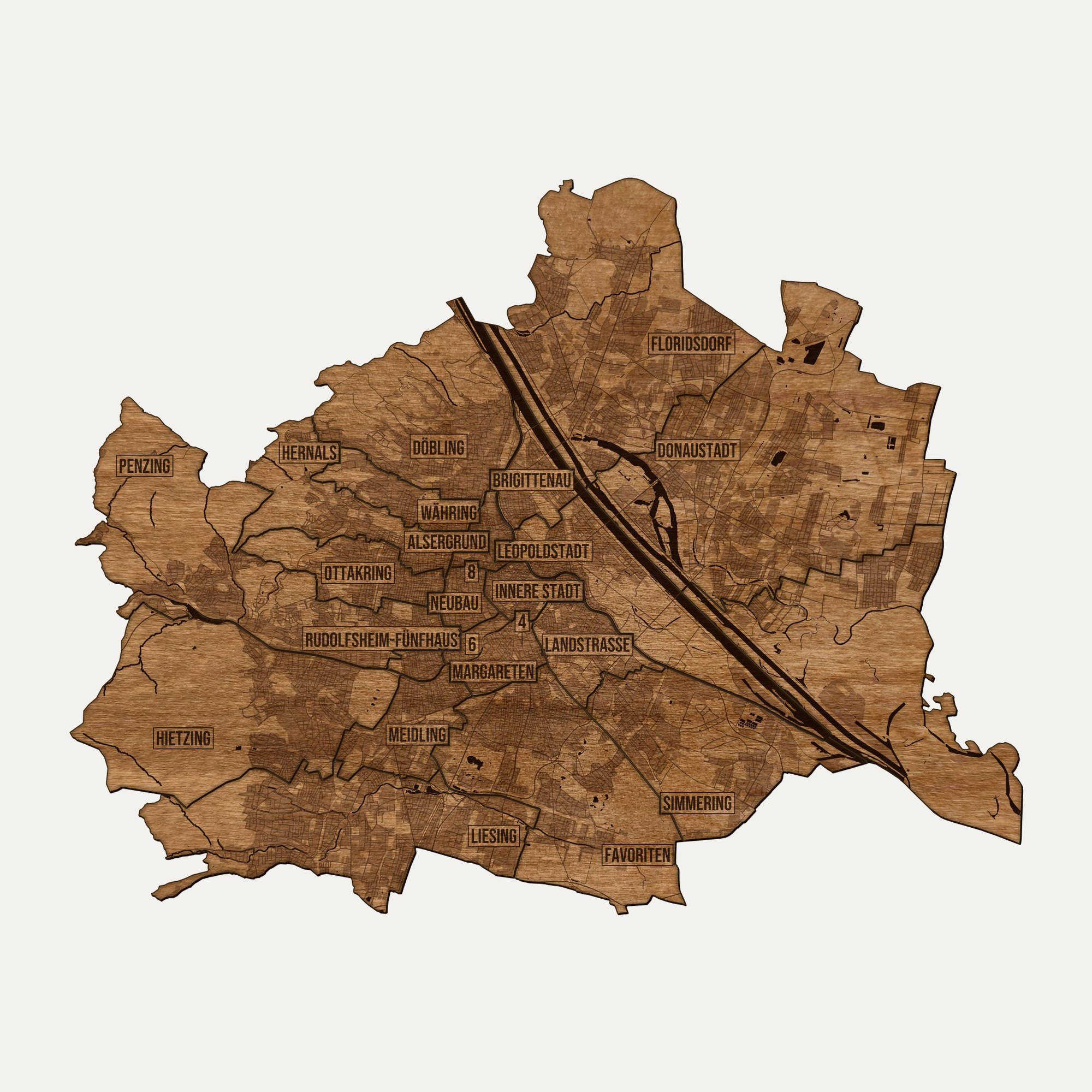 Wiedeń - drewniana mapa miasta na ścianę