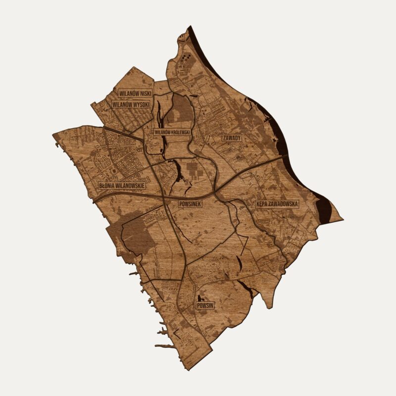 Wilanów (Warszawa) - drewniana mapa dzielnicy na ścianę