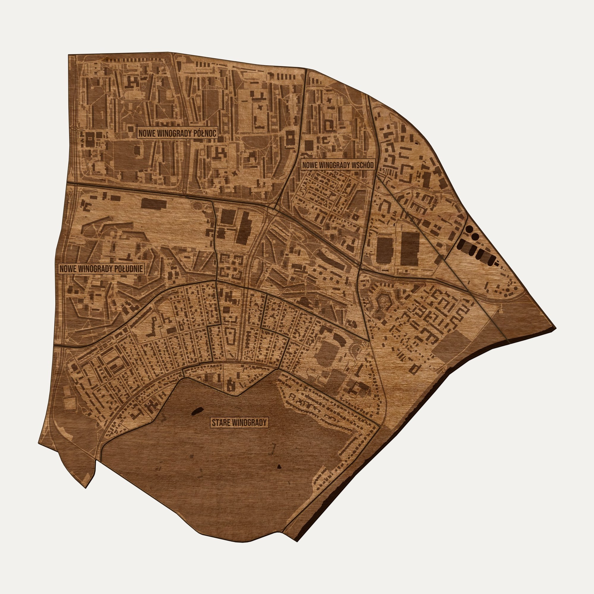 Winogrady (Poznań) - drewniana mapa dzielnicy na ścianę