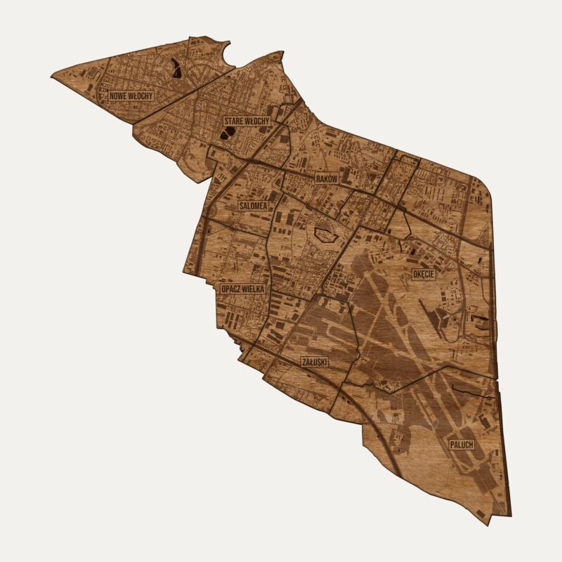 Włochy (Warszawa) - drewniana mapa dzielnicy na ścianę