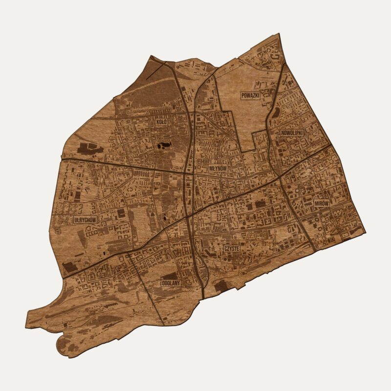 Wola (Warszawa) - drewniana mapa dzielnicy na ścianę