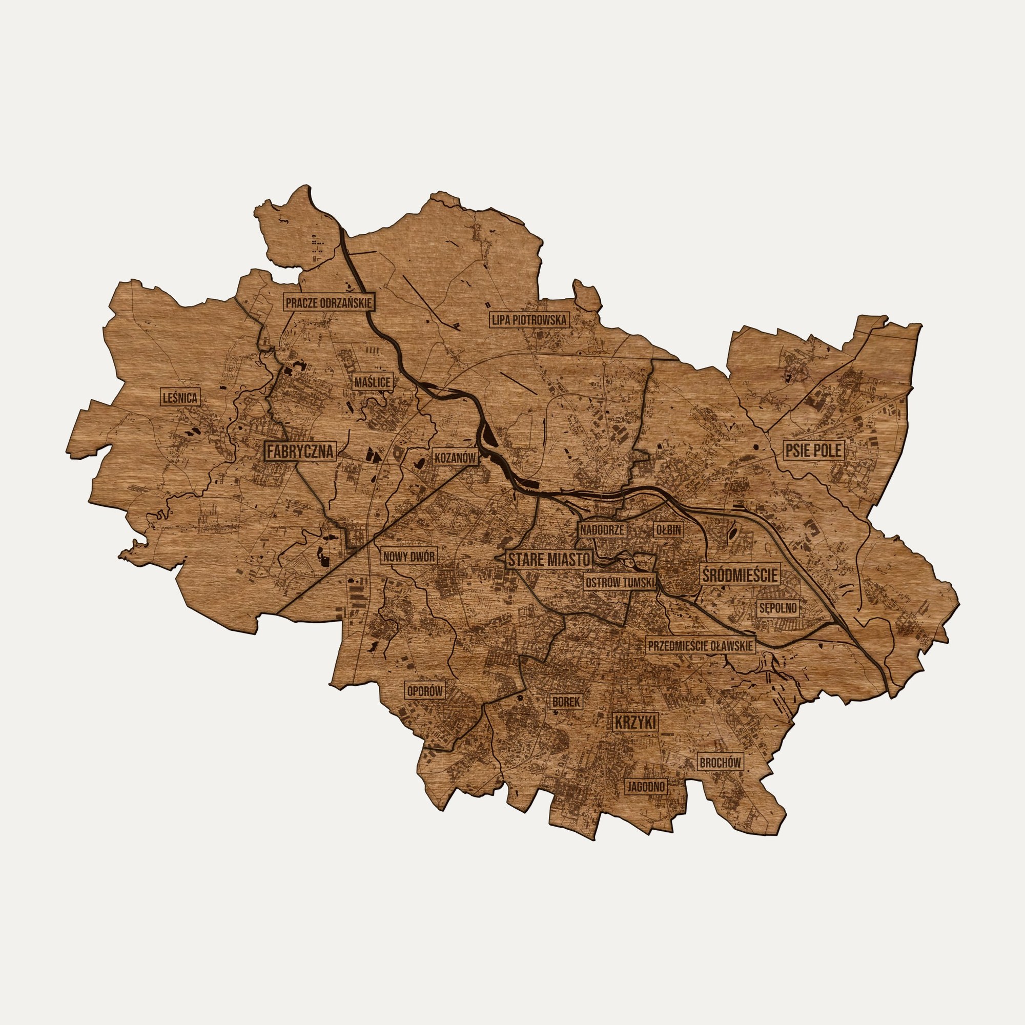 Wrocław - drewniana mapa miasta na ścianę