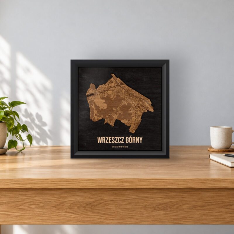 Wrzeszcz Górny (Gdańsk) - drewniana mapa dzielnicy w ramce