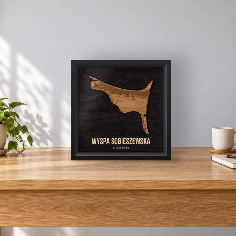 Wyspa Sobieszewska (Gdańsk) - drewniana mapa dzielnicy w ramce