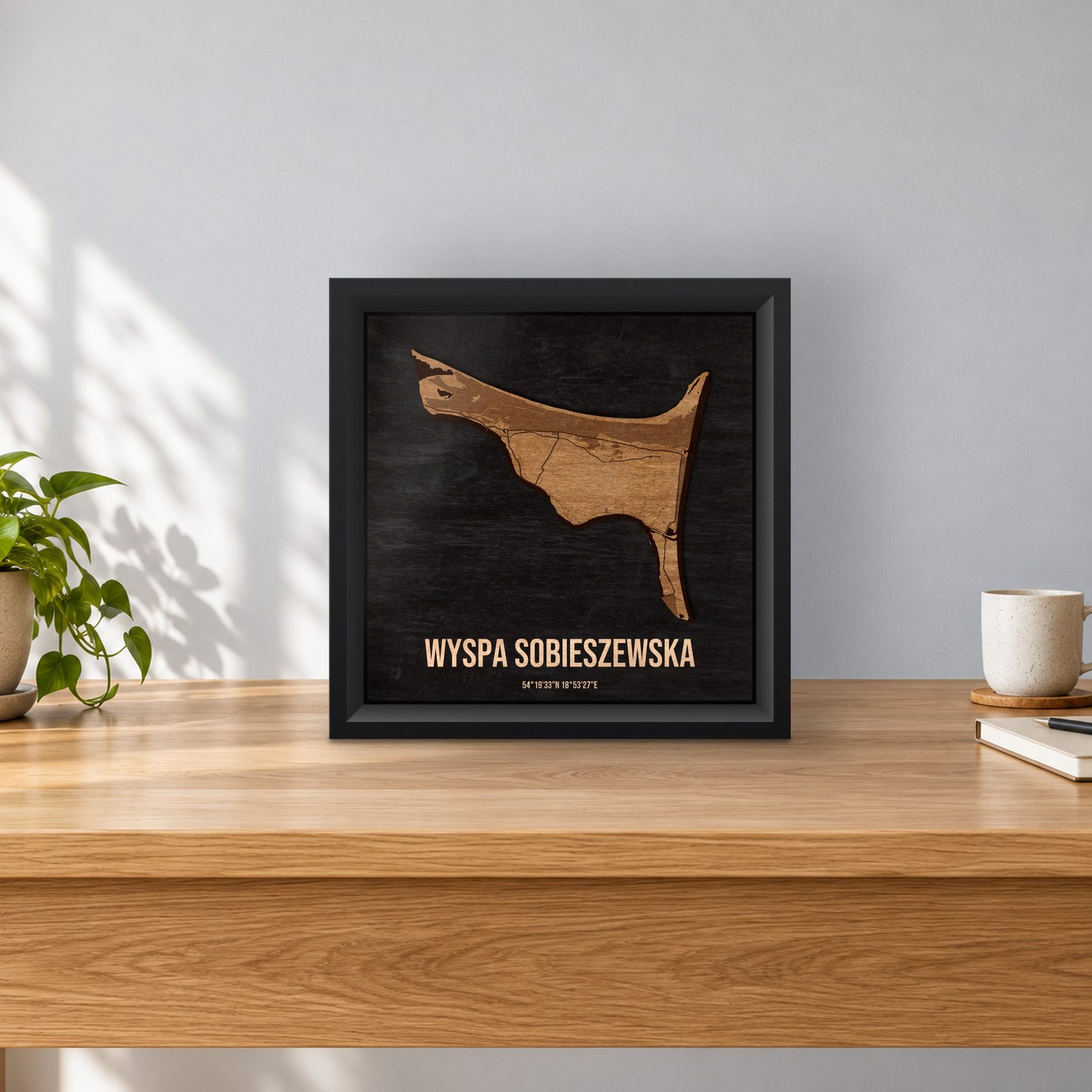 Wyspa Sobieszewska (Gdańsk) - ramka cieniowa 25 × 25 cm na stoliku