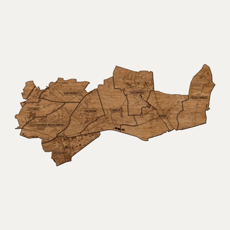 Wzgórza Krzesławickie (Kraków) - drewniana mapa dzielnicy na ścianę