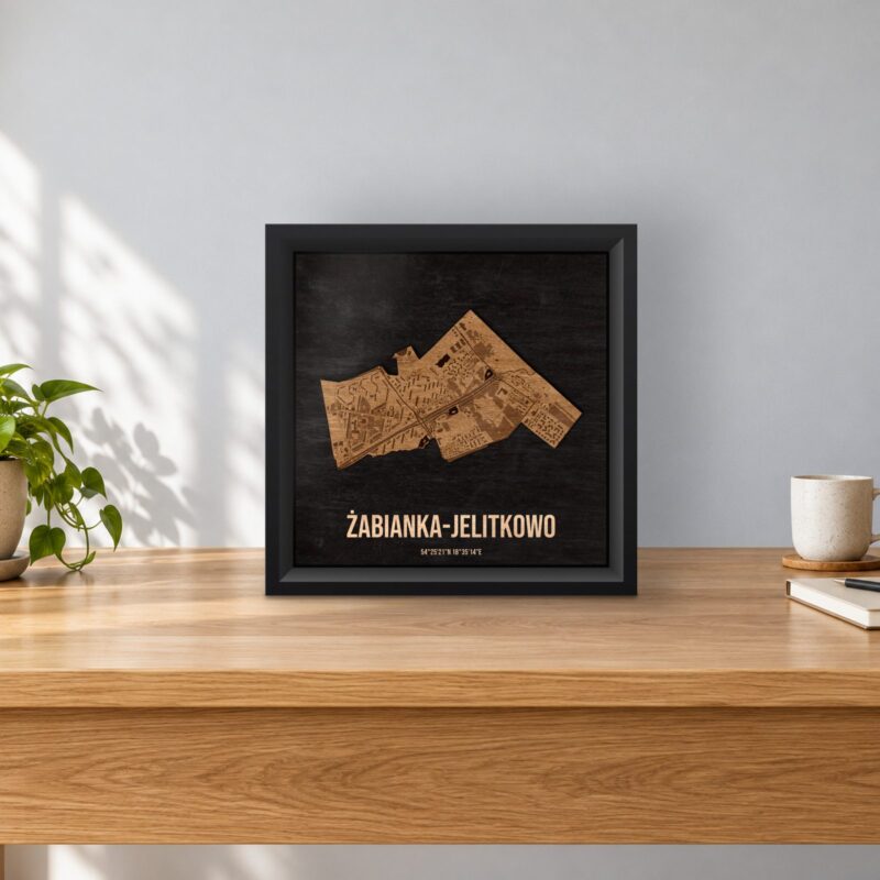 Żabianka-Wejhera-Jelitkowo-Tysiąclecia (Gdańsk) - drewniana mapa dzielnicy w ramce