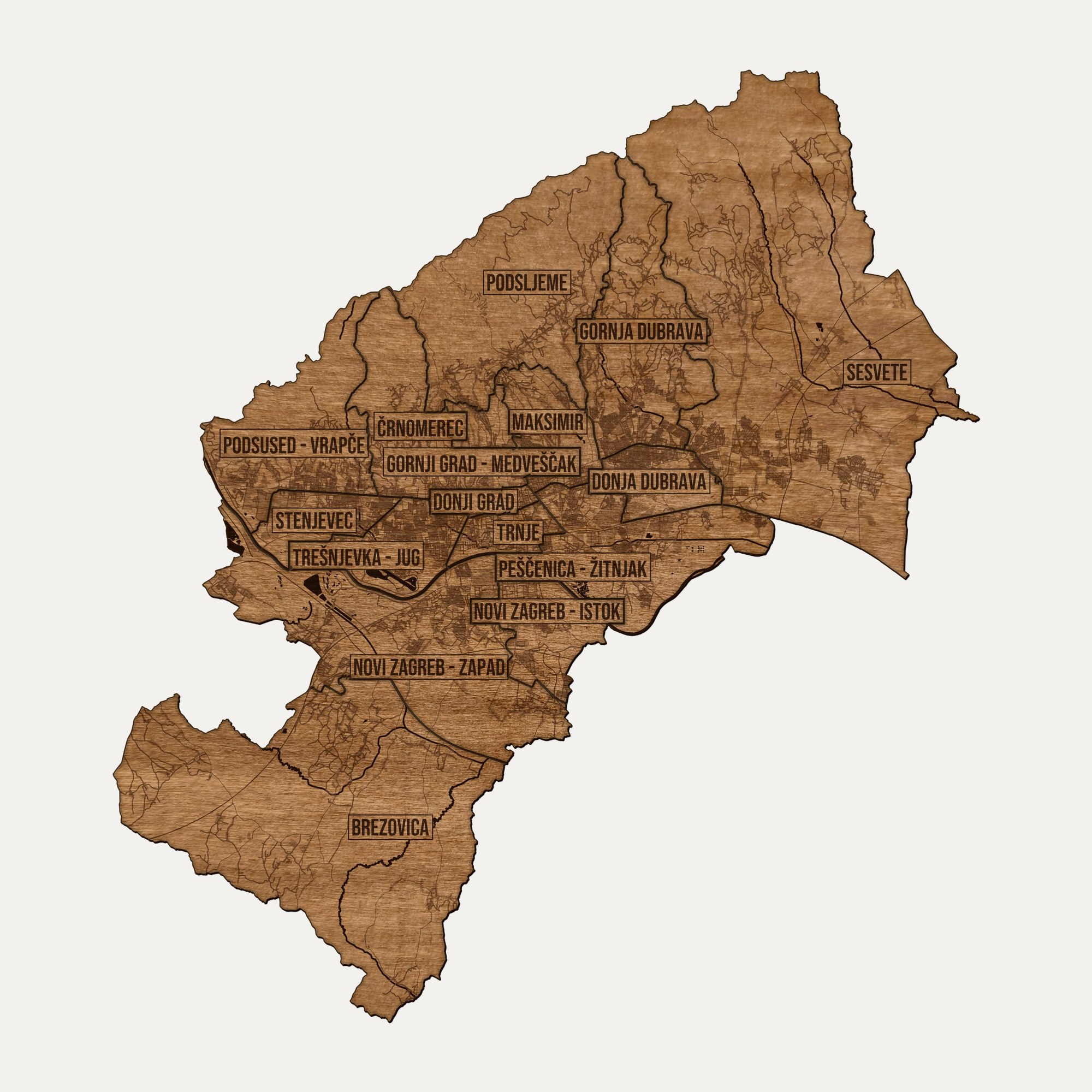 Zagrzeb - drewniana mapa miasta na ścianę