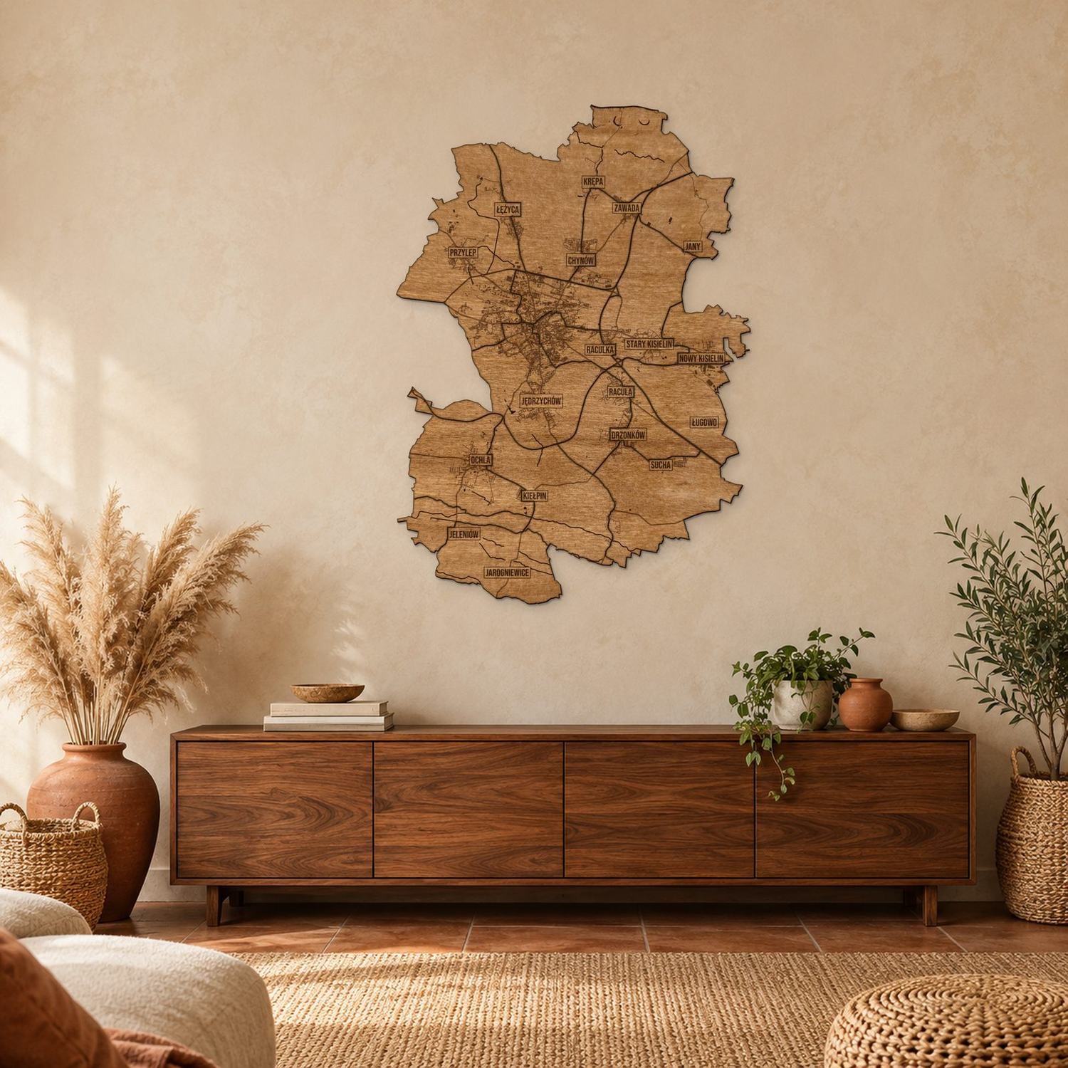 Zielona Góra - mapa na ścianę w rozmiarze L (100 cm) nad komodą