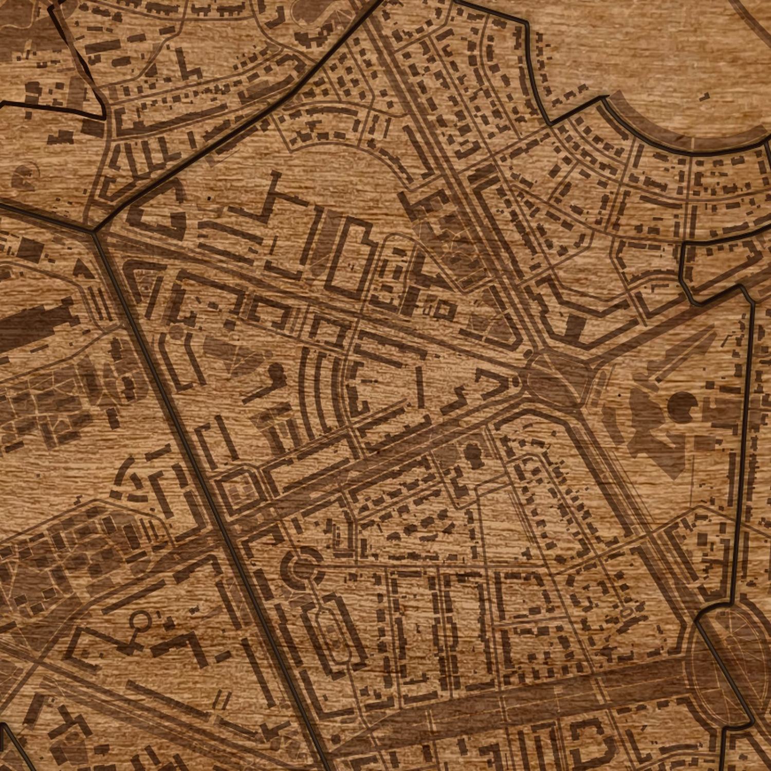 Żoliborz (Warszawa) - zbliżenie na grawer drewnianej mapy