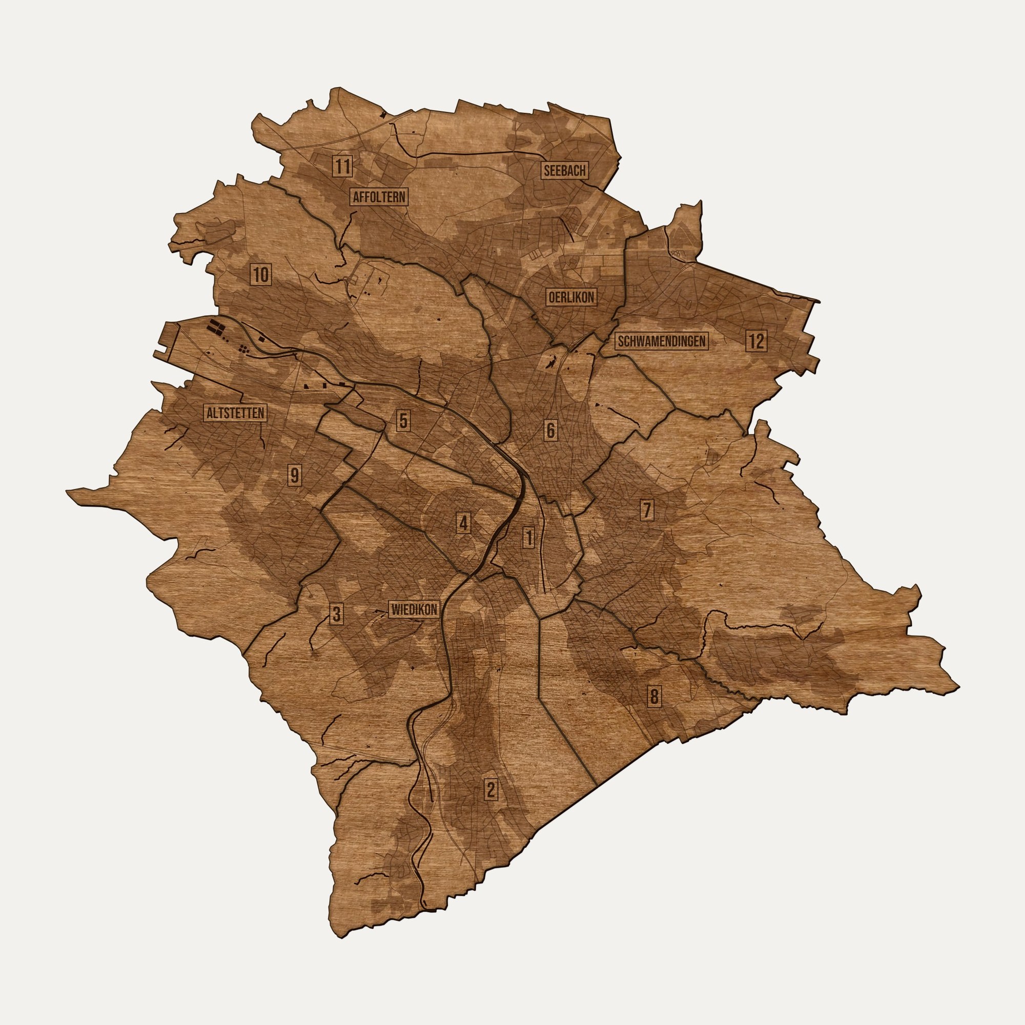 Zurych - drewniana mapa miasta na ścianę