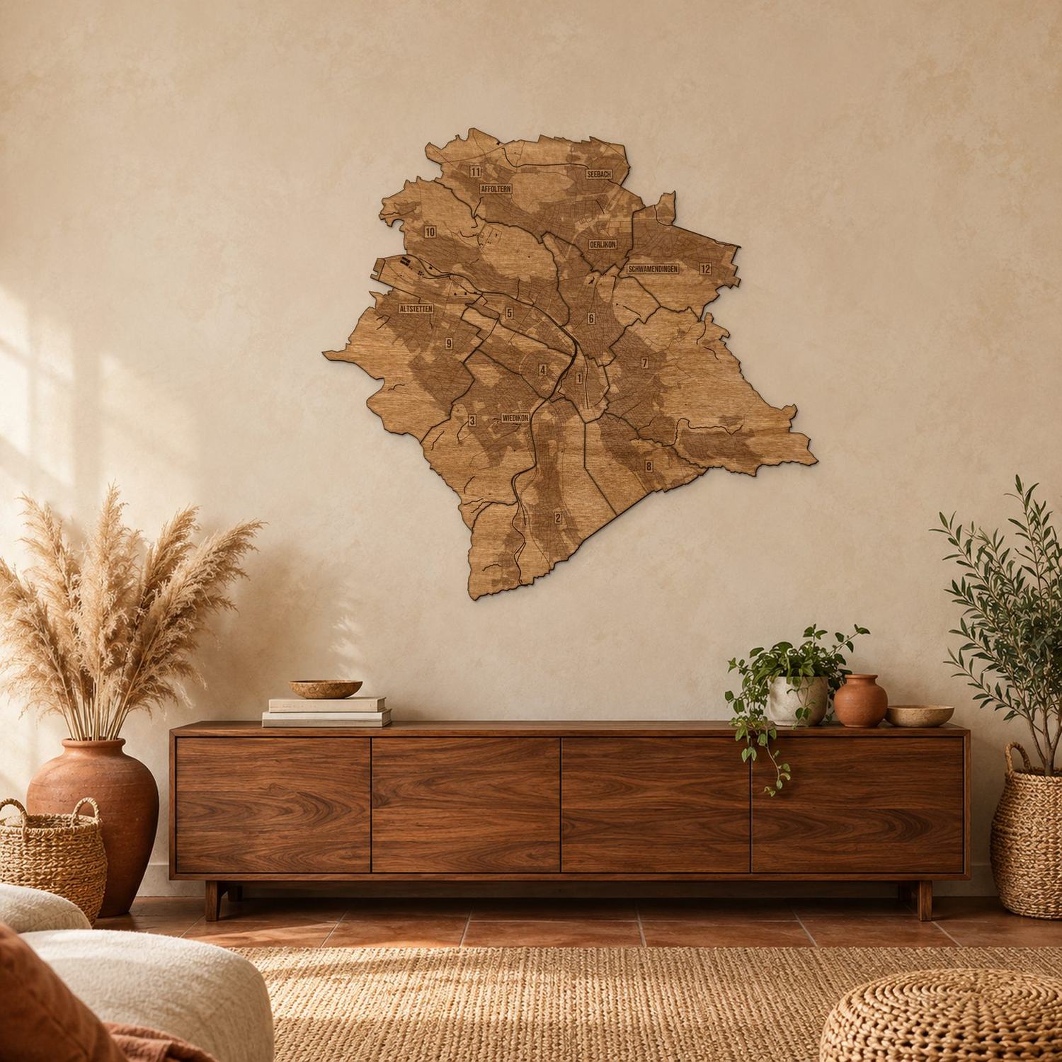 Zurych - mapa na ścianę w rozmiarze L (100 cm) nad komodą