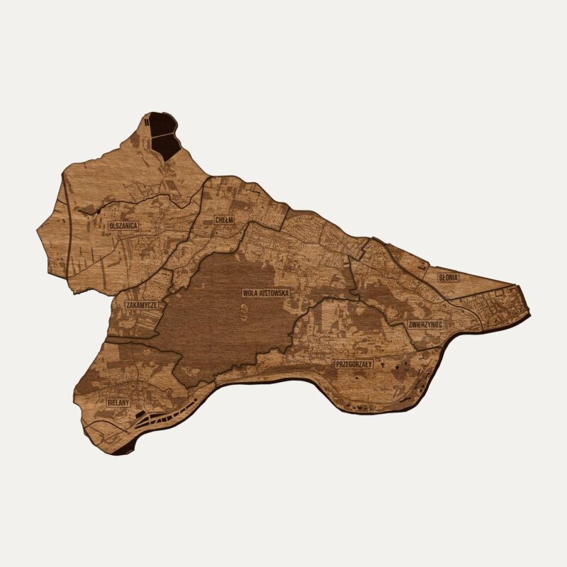 Zwierzyniec (Kraków) - drewniana mapa dzielnicy na ścianę