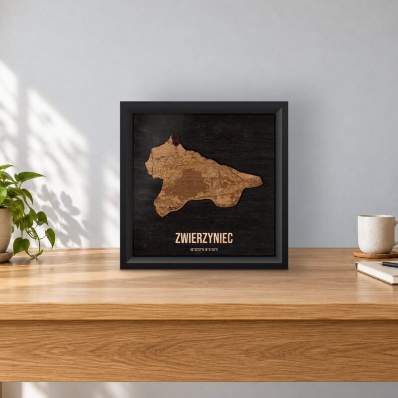 Zwierzyniec (Kraków) - drewniana mapa dzielnicy w ramce