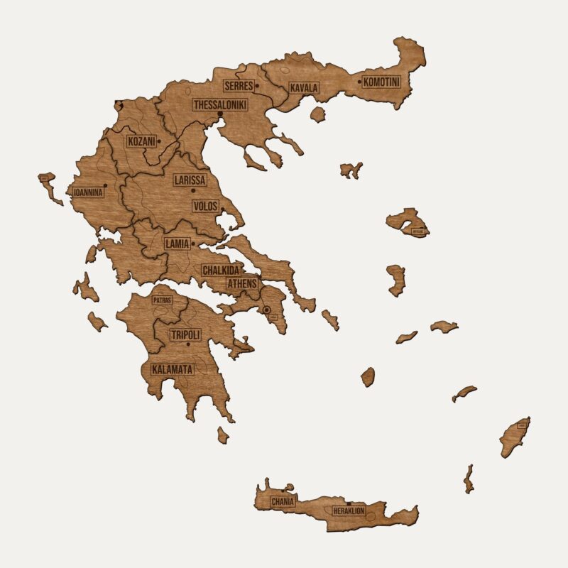 Grecja - drewniana mapa kraju na ścianę