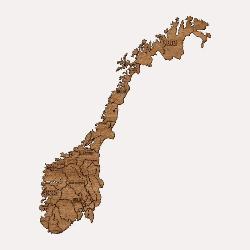Norwegia - drewniana mapa kraju na ścianę