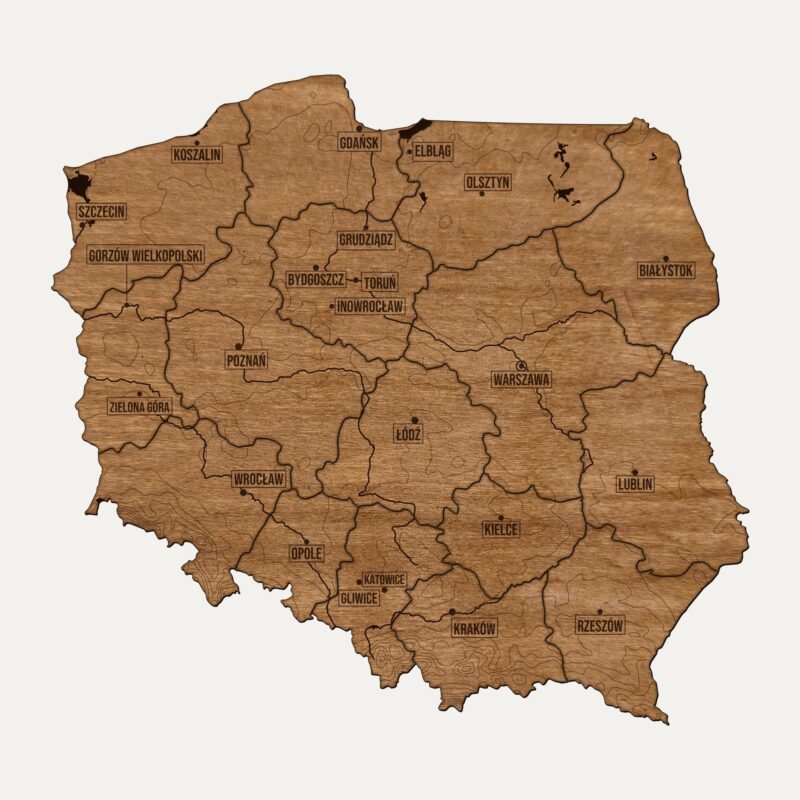 Polska - drewniana mapa kraju na ścianę