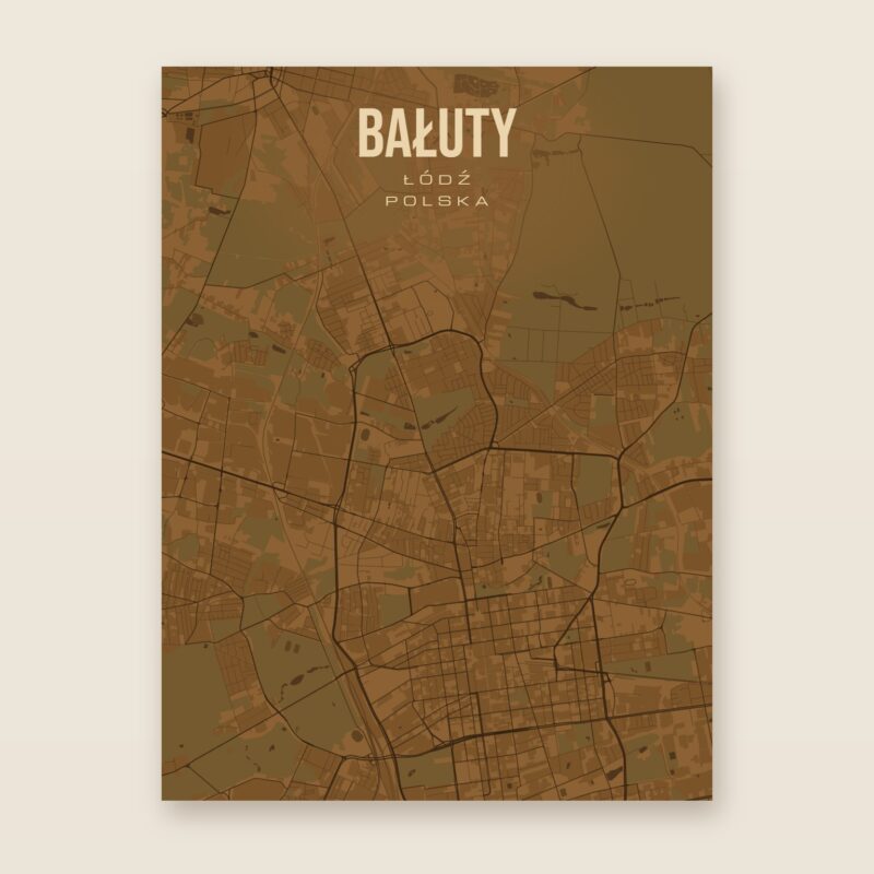 Plakat z mapą - Bałuty (Łódź), brązowy styl, bez ramy