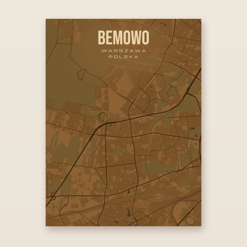 Plakat z mapą - Bemowo (Warszawa), brązowy styl, bez ramy