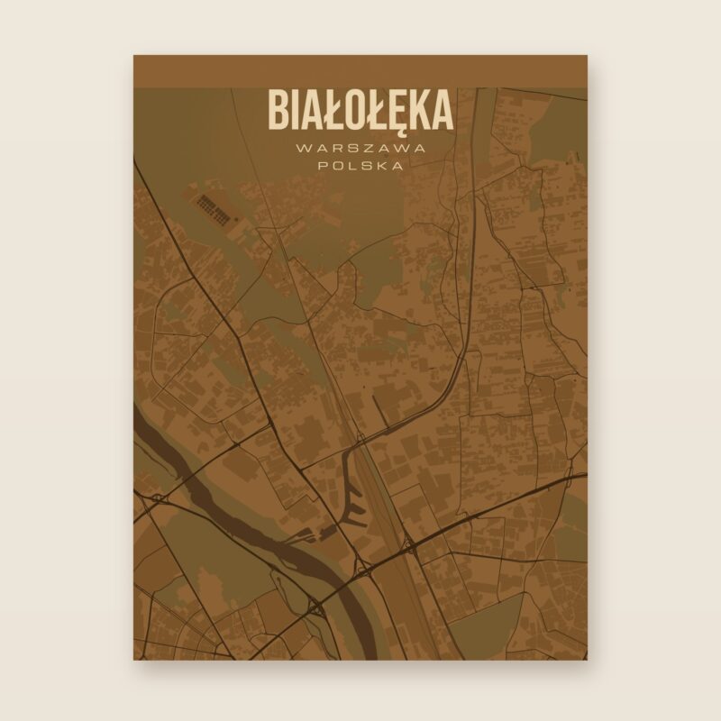 Plakat z mapą - Białołęka (Warszawa), brązowy styl, bez ramy