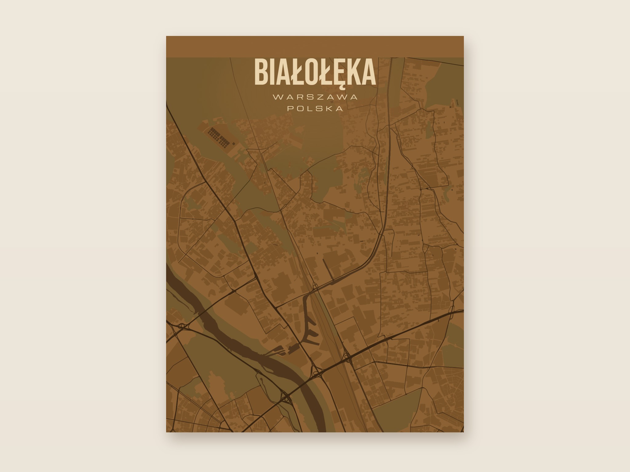 Plakat z mapą - Białołęka (Warszawa), brązowy styl, bez ramy