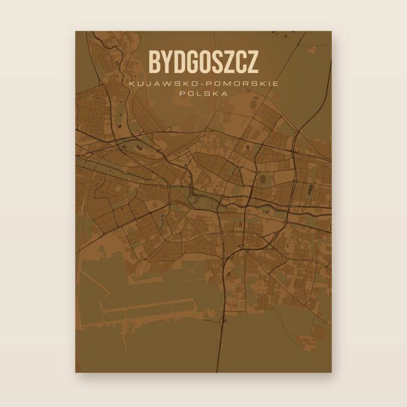 Plakat z mapą - Bydgoszcz, brązowy styl, bez ramy