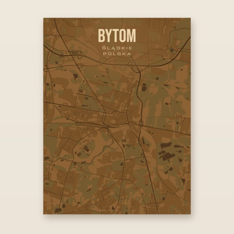 Plakat z mapą - Bytom, brązowy styl, bez ramy
