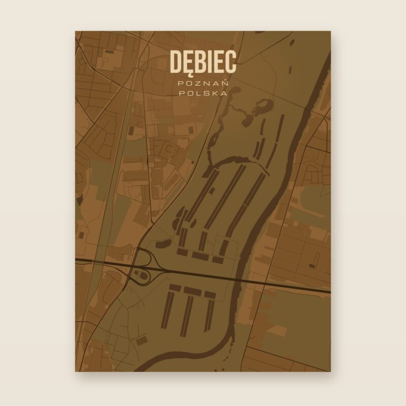 Plakat z mapą - Dębiec (Poznań), brązowy styl, bez ramy