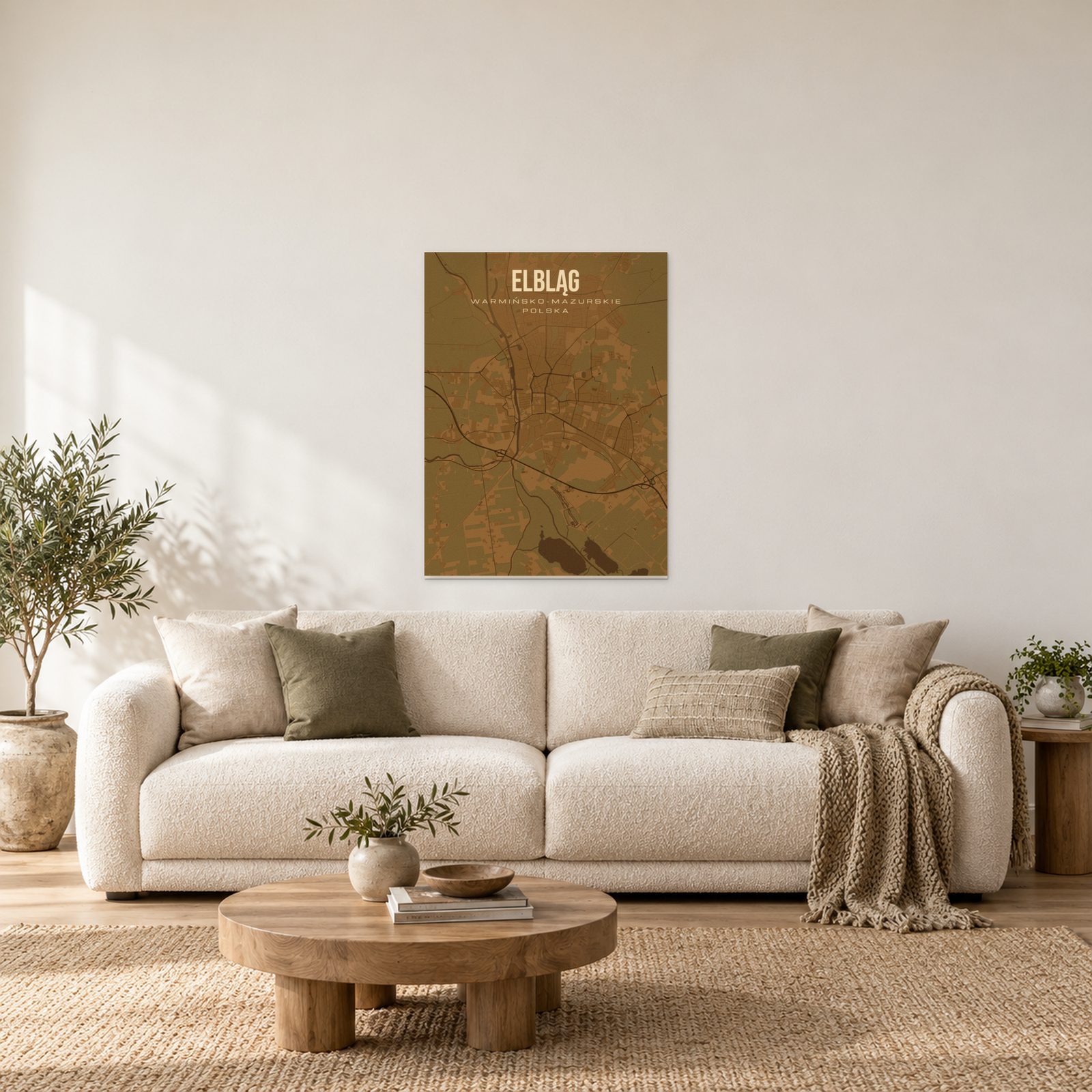 Elbląg - plakat nad sofą w salonie