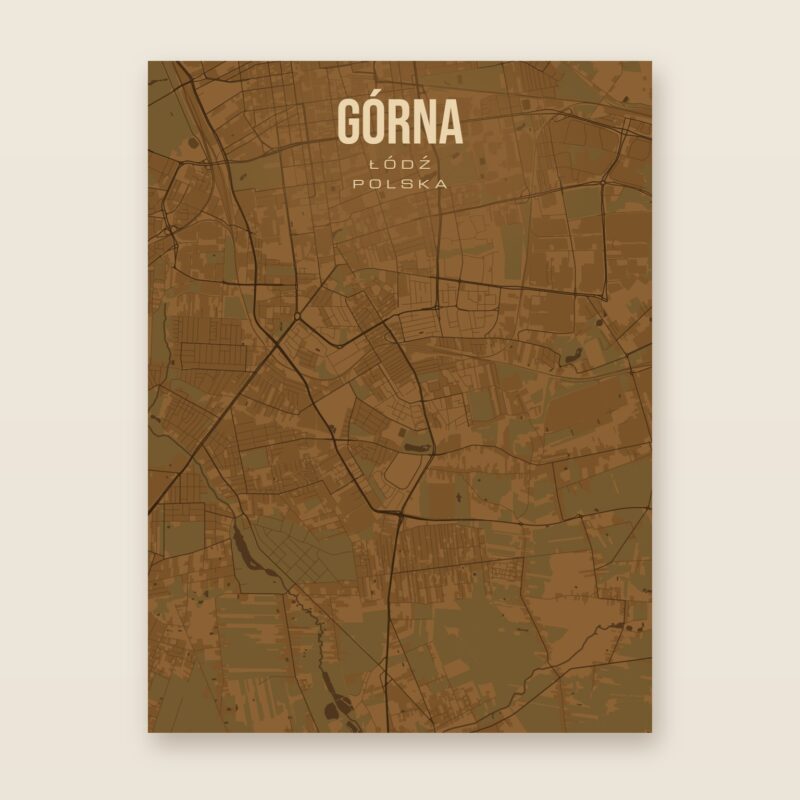 Plakat z mapą - Górna (Łódź), brązowy styl, bez ramy