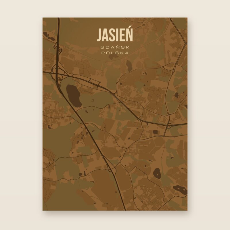 Plakat z mapą - Jasień (Gdańsk), brązowy styl, bez ramy