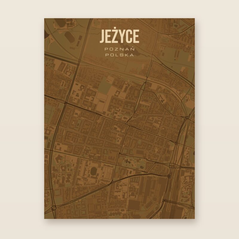 Plakat z mapą - Jeżyce (Poznań), brązowy styl, bez ramy