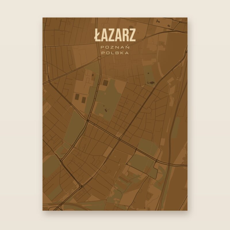 Plakat z mapą - Łazarz (Poznań), brązowy styl, bez ramy
