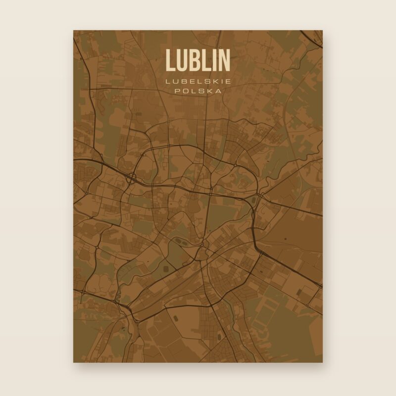 Plakat z mapą - Lublin, brązowy styl, bez ramy