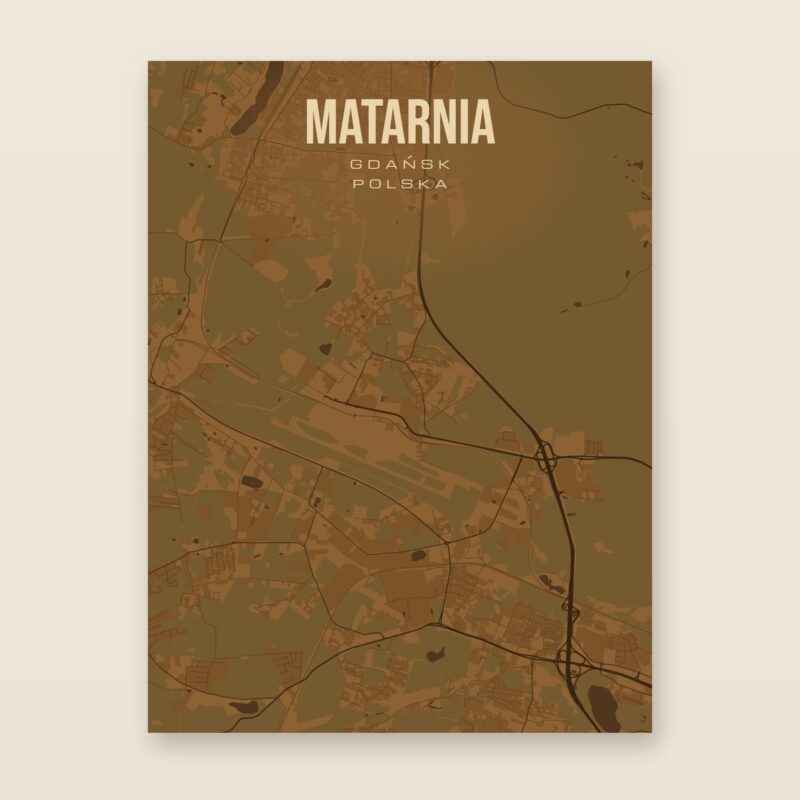 Plakat z mapą - Matarnia (Gdańsk), brązowy styl, bez ramy