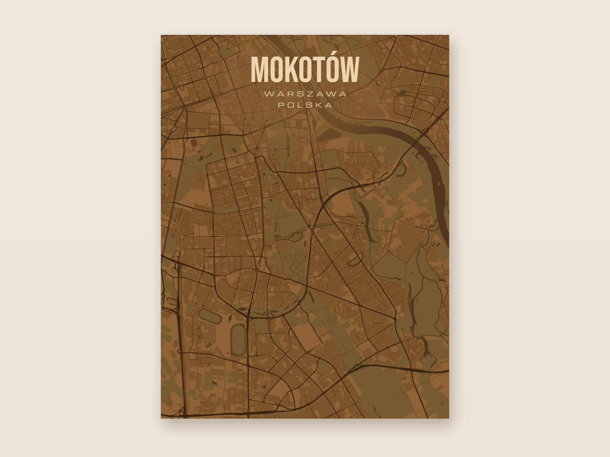 Plakat z mapą - Mokotów (Warszawa), brązowy styl, bez ramy
