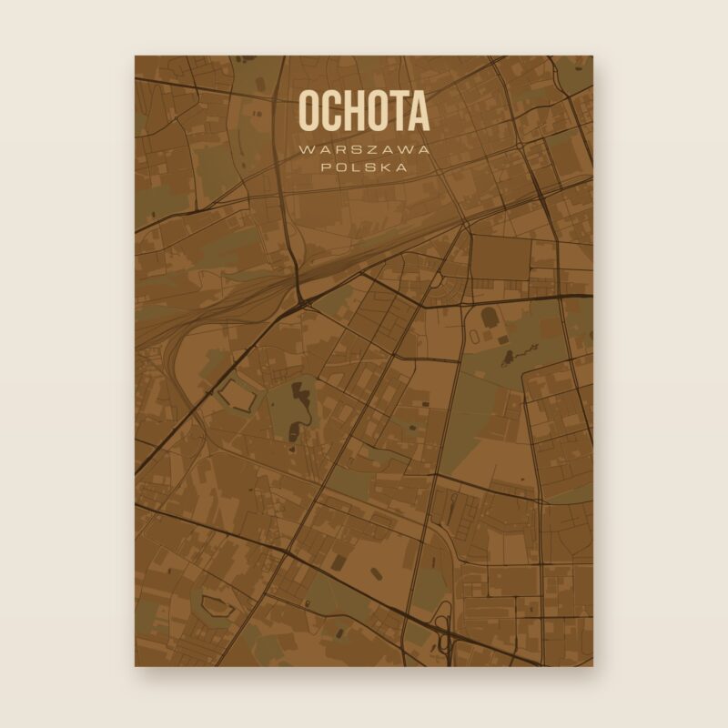 Plakat z mapą - Ochota (Warszawa), brązowy styl, bez ramy
