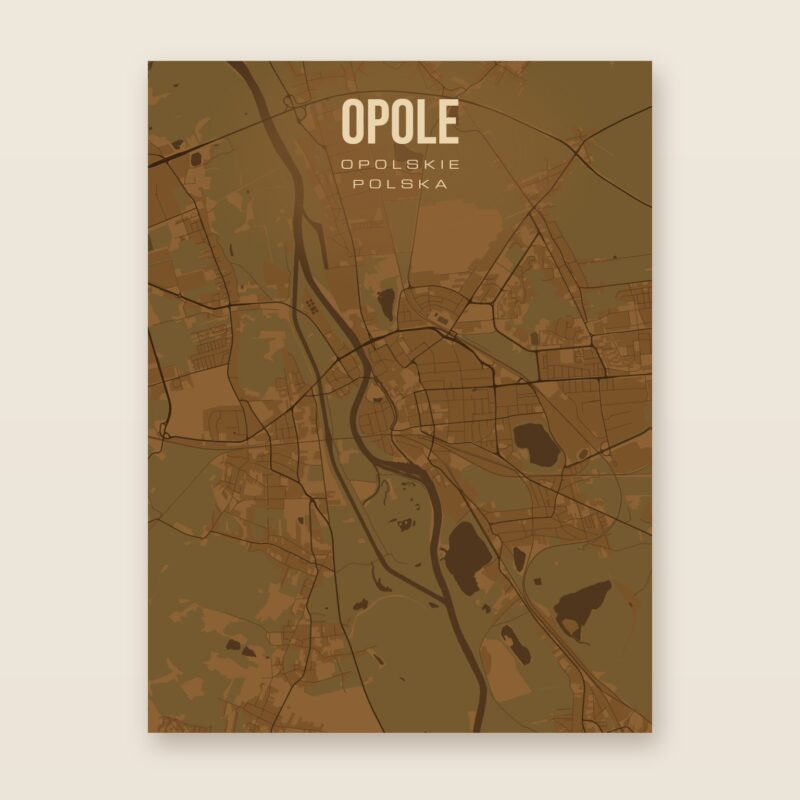 Plakat z mapą - Opole, brązowy styl, bez ramy
