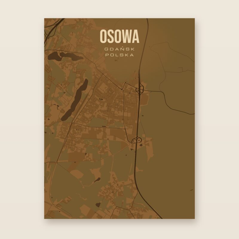 Plakat z mapą - Osowa (Gdańsk), brązowy styl, bez ramy